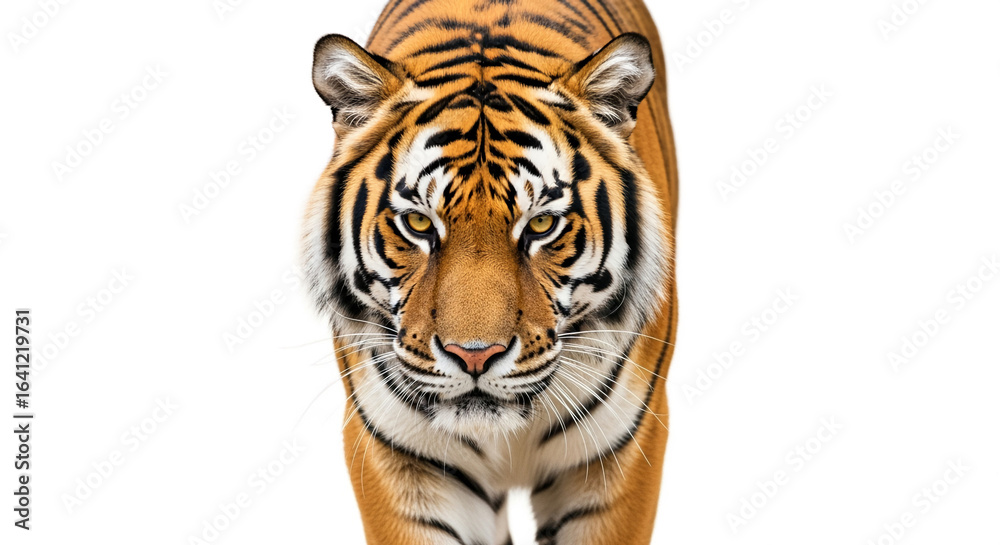Naklejka premium Tiger face close up isolated on white background wildlife animal predator feline bengal tiger portrait