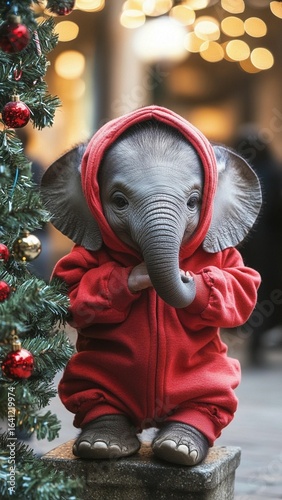 Baby Elephant in Red Hoodie, Christmas