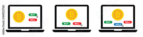 Buy and sale bitcoin on laptop icon, vector illustration