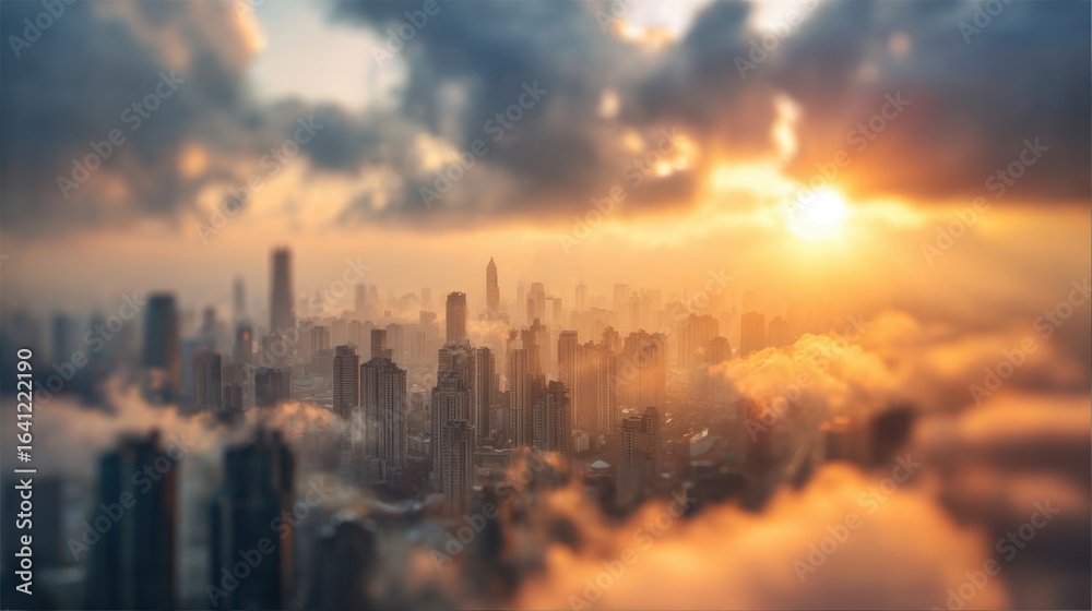 A breathtaking panoramic view of a vibrant cityscape at sunset A breathtaking panoramic view of a vibrant cityscape at sunset