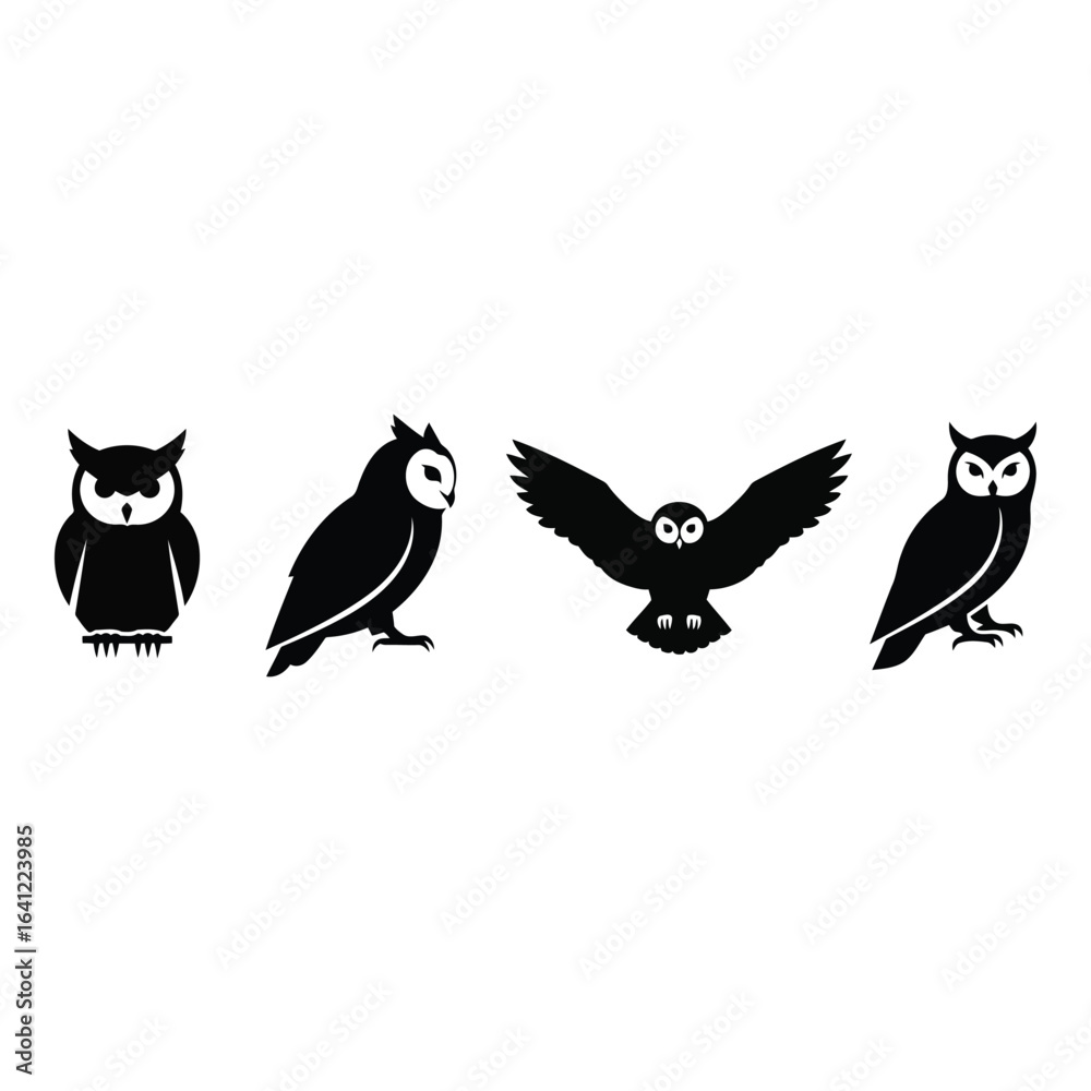 Obraz premium Vector art of set of owls isolated on white background