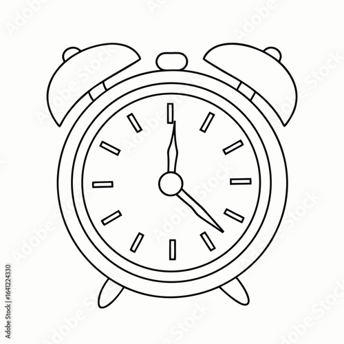 Classic analog alarm clock striking midnight illustration with copy space for new year or late night events