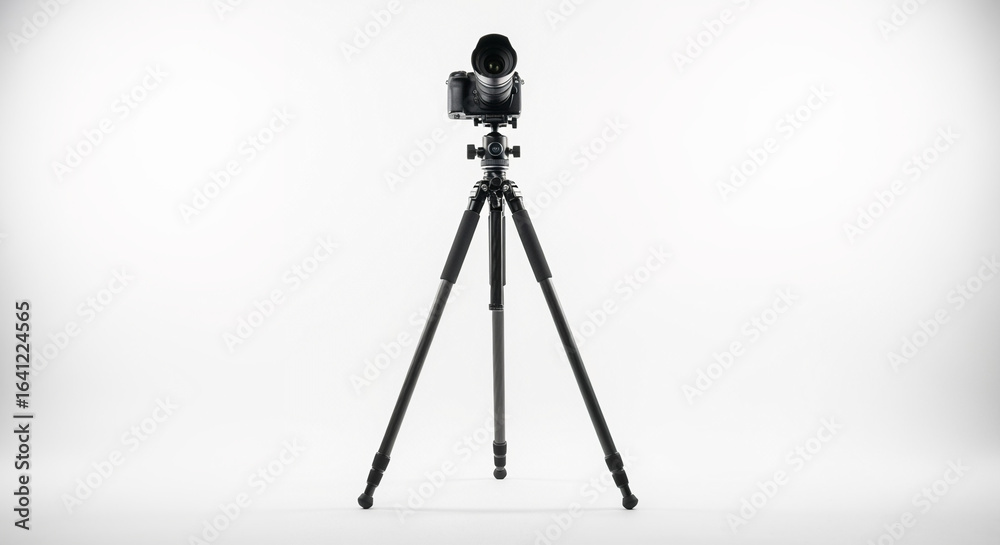 Obraz premium Camera on tripod photography equipment for photographers and videographers studio shot on white background