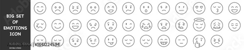 Set of emoticons. Emoji icon set. Editable stroke. Vector illustration