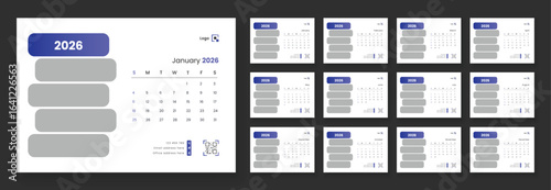 Desk Calendar Design for 2026, New Year 2026 table calendar, The week start Sunday.