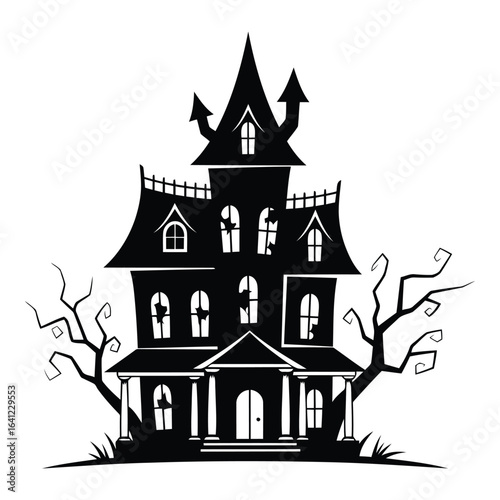 Vector art of a spooky haunted house isolated on white background