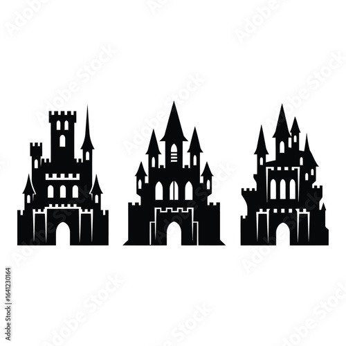 Vector art of three castles isolated on white background