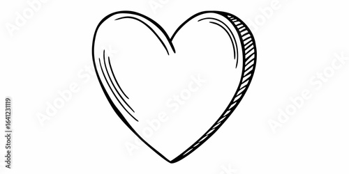 Hand drawn heart with hatching on the right side and left side of the heart shape outline design
