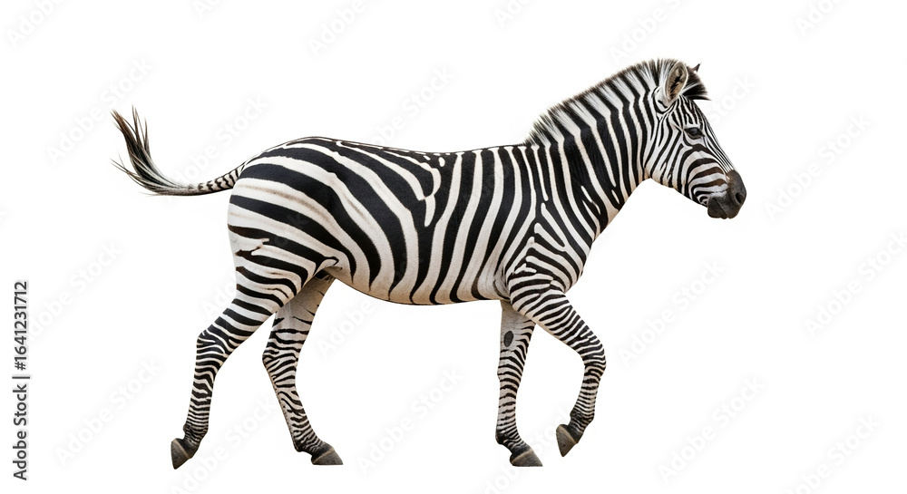 Obraz premium Isolated zebra walking on white background african wildlife animal black and white stripes mammal safari zoo