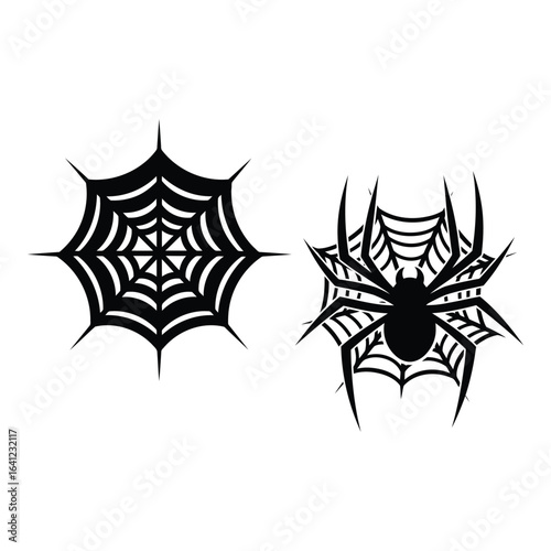 Vector art of spider web and spider isolated on white