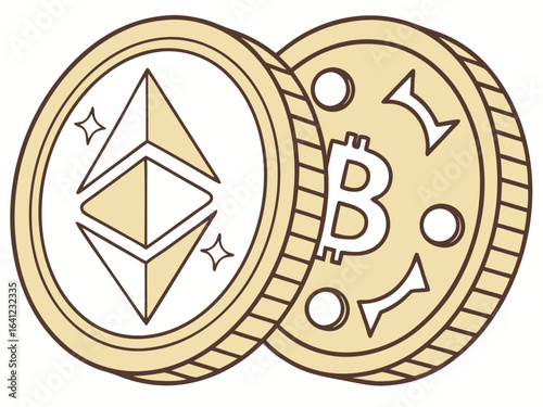 Bite Cryptocurrency Coin and Bitcoin Coin Illustration .Vector illustration of a Bite cryptocurrency coin next to a Bitcoin coin. 
