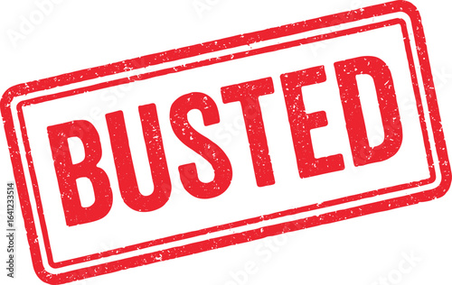 Busted Red Distressed Rubber Stamp Isolated on White Background