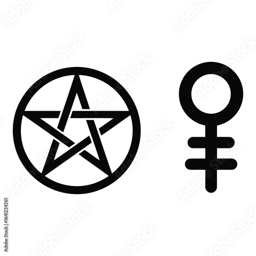 Vector art of pentagram and female symbol isolated on white background