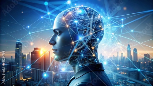 Ai technology. Artificial Intelligence. Humanoid Robot use AI tools.