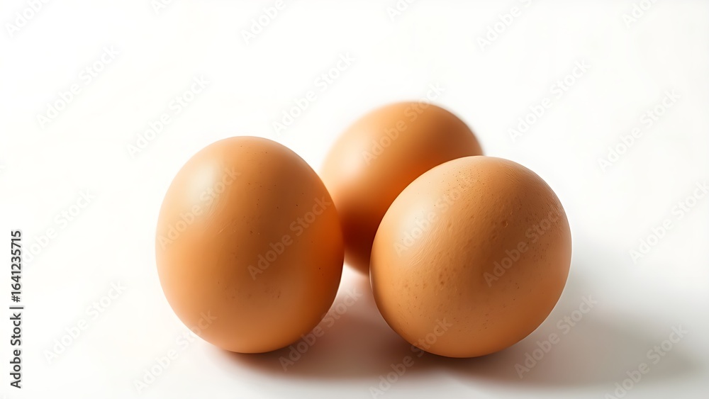 Fresh brown eggs on a white background, emphasizing simplicity and natural food. Fresh brown eggs on a white background, emphasizing simplicity and natural food.
