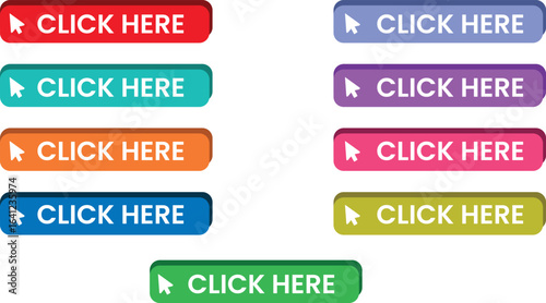 : Click Here Button Vector Set with Arrow