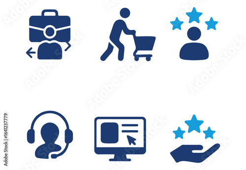 Business icons representing customer journey and loyalty programs
