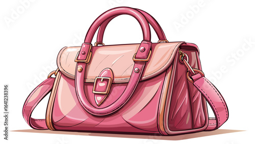 Close-up portrait pink female bag on a white background, soft leather texture, elegant stitching, curved edges, premium material, subtle highlights, refined silhouette, graceful shape, timeless style,