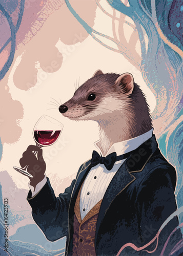 otter in formal dress with wine glass Illustrator Artwork design template poster