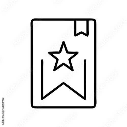 Bookmark icon with star and ribbon design in simple outline style  