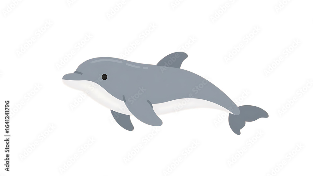 Transparent PNG Dolphin Illustration, Cute Cartoon Gray Dolphin Swimming on Transparent Background, Perfect for Children's Book, Website, or App Design