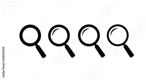 Vector illustration of four magnifying glasses in a row, isolated on white background