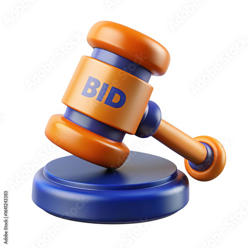 3d auction gavel with bid text isolated on transparent background