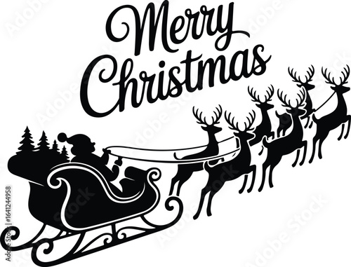 Santa's sleigh flies with reindeer, spreading holiday cheer