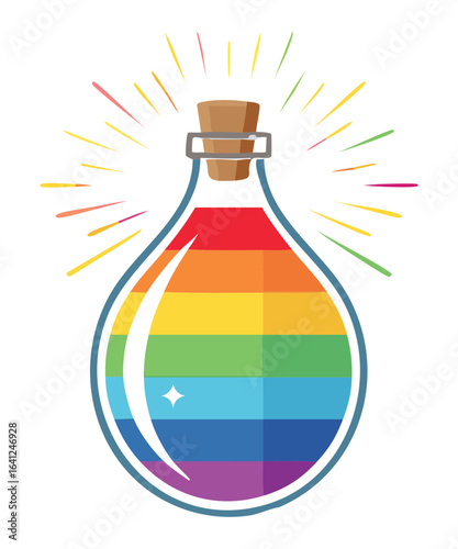 Illustration of a glass potion bottle with a rainbow gradient inside