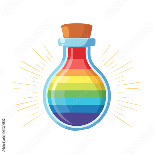 Simple rainbow colored potion bottle with a cork stopper