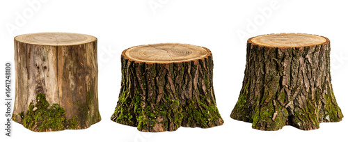 Foto Set of stumps with moss isolated on a transparent background.