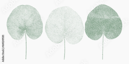 Water lily leaves, X-ray effect. Grunge brush mark with soft halftone fill, subtle noise and scattered grit. Ink pattern blends with scratchy threshold and sand grain.