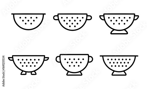 Set of minimalist line icons of colanders in various designs