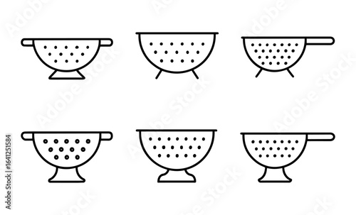Set of colander icons in simple linear style