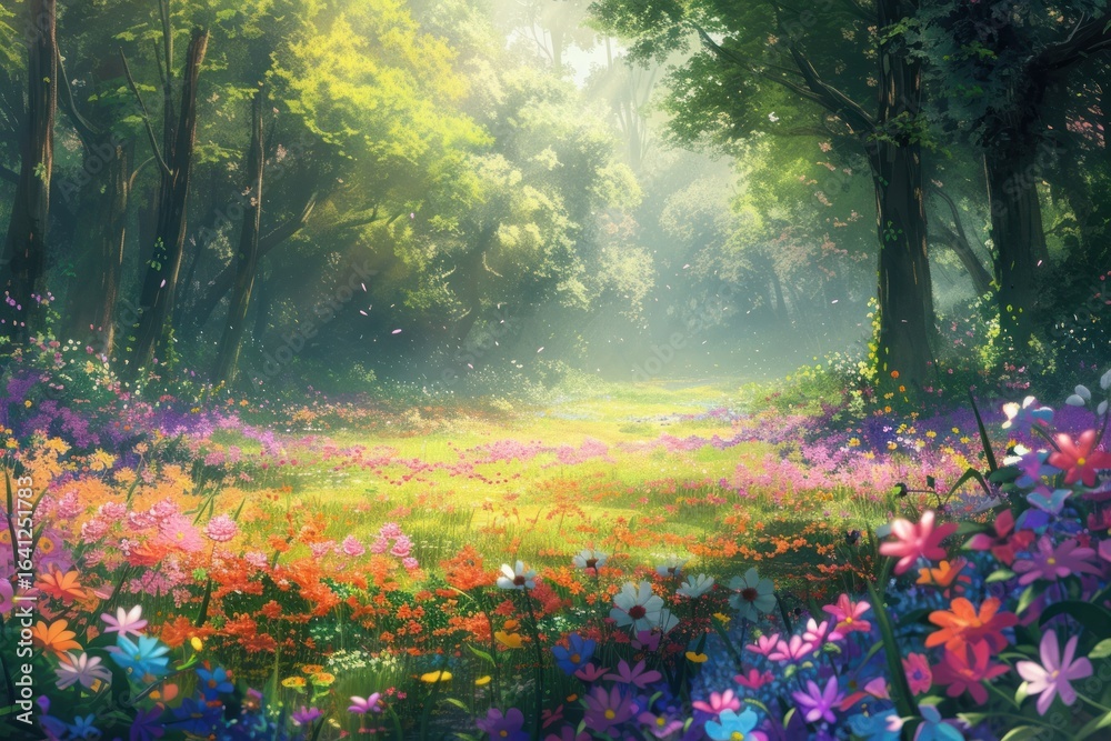 Obraz premium Colorful spring flower field forest backgrounds landscape.