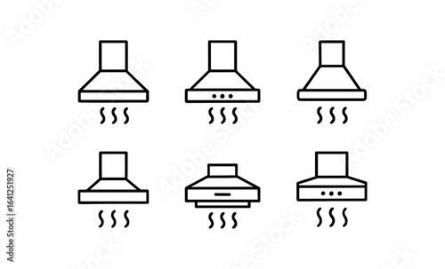 Set of linear kitchen hoods with steam icons for modern cooking spaces