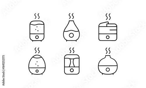 Collection of linear humidifiers with steam icons on white background