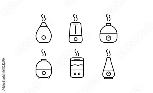 Minimalist line art humidifier icons set for home wellness designs