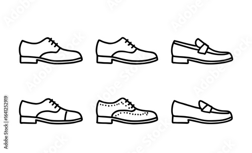 Linear outline of various men's shoe designs set