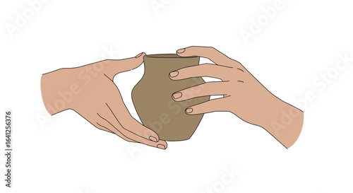 Hands Shaping Clay Pot Vector Illustration