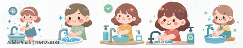 vector of a little girl washing his hands