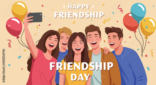Joyful friends celebrating Friendship Day with a selfie, creating lasting memories and fostering strong bonds