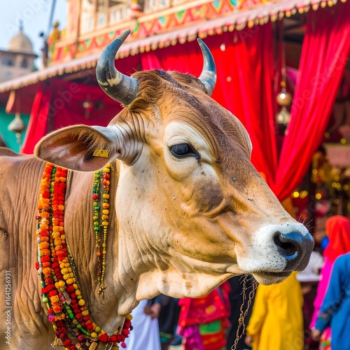 Sacred cow at a religious site