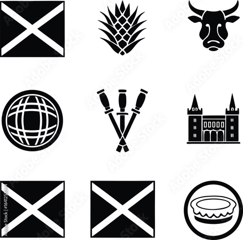 scotland, scottish, symbol, culture, national, emblem, history, landmark, celtic, traditional, icon, set, vector