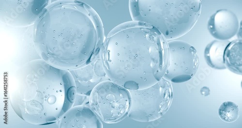 3D Animation of a Clear Liquid with Bubbles, Representing a Collagen Serum or a Skincare Product, Symbolizing Purity, Hydration, and the Science of Beauty

