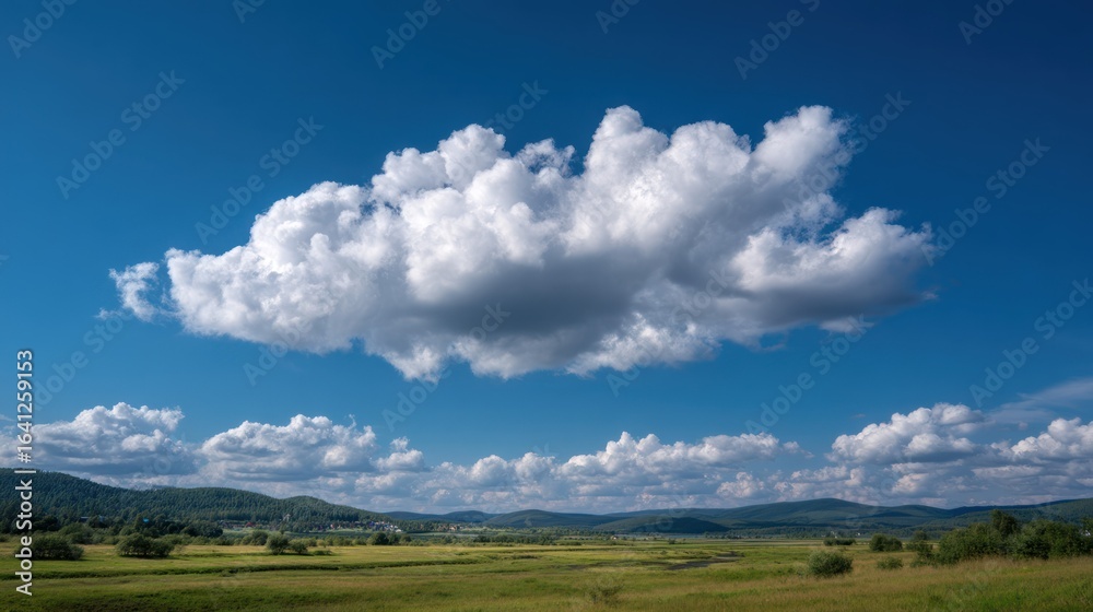 Fototapeta premium Dreamy sky with a large cat-shaped cloud drifting peacefully