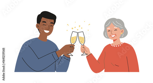 A man and woman toast with champagne