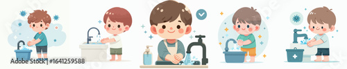 vector of a little boy washing his hands