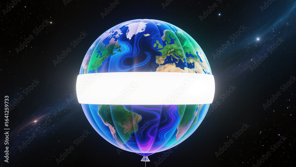 Fototapeta premium Floating world surrounded by a luminous band in cosmic space