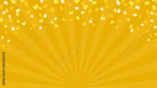 黄色の集中線と紙吹雪のポップな背景素材
